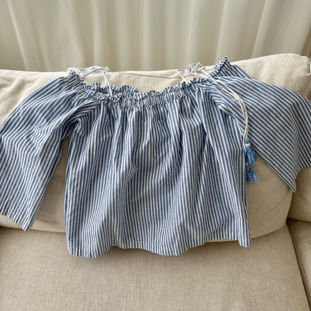 Club Monaco Striped Off-Shoulder Top